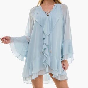 Socialite Sky Blue Dress with Ruffle Accents